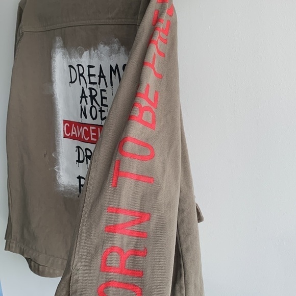 Ascot & Hart Green Army Jacket hand painted with graphic details, size S - Picture 9 of 16